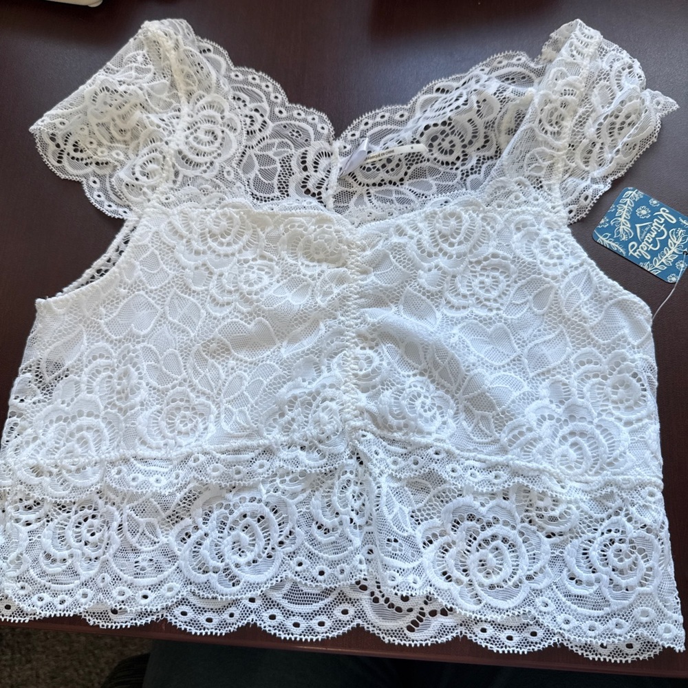 Free People White Lace Crop Top - Picture 5 of 6